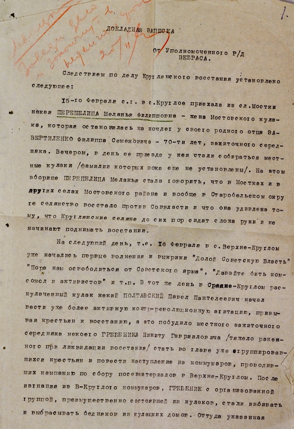 СРСР. "Геть радянську владу!" Доповідна щодо справи Круглянського повстання у березні 1930 року